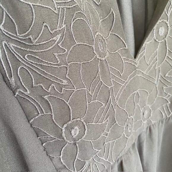 LOFT Navy Blue Floral Embroidered Design Sheer Blouse - Large - Picture 5 of 7